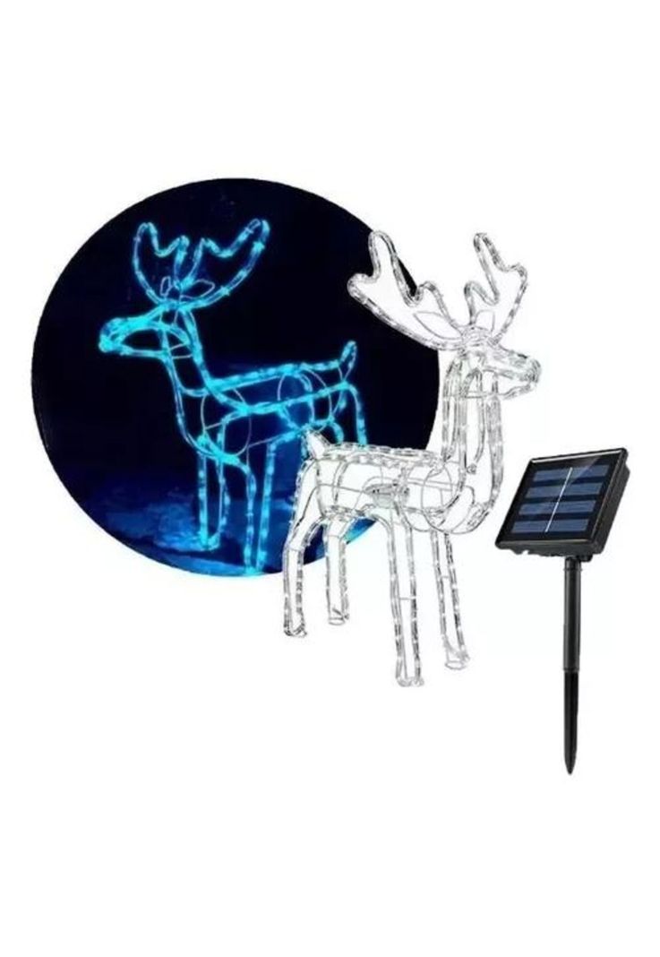 Reno solar de Navidad con luces LED 95 cm color azul-0