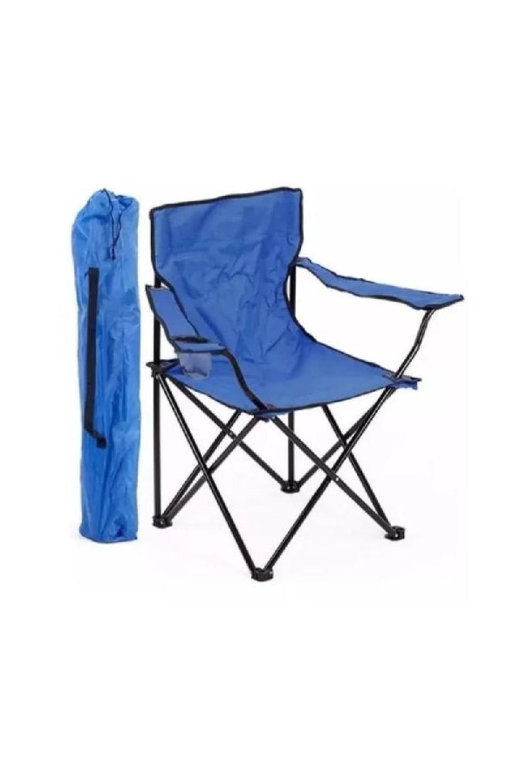 Silla plegable con porta vaso color celeste-1