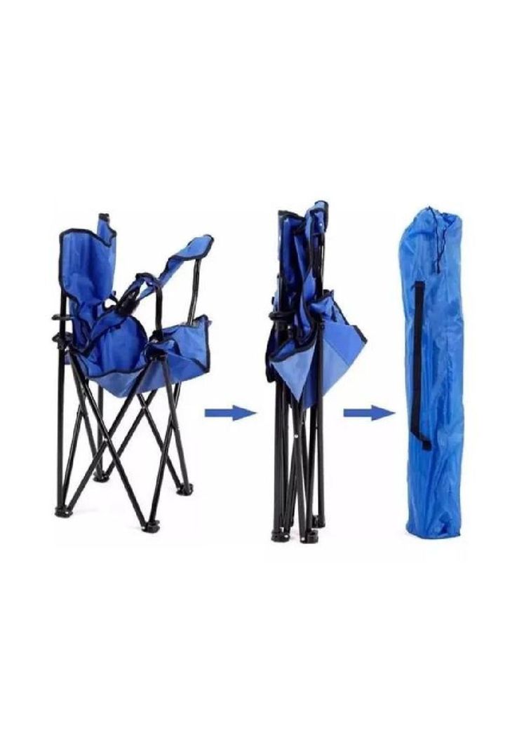 Silla plegable con porta vaso color celeste-2