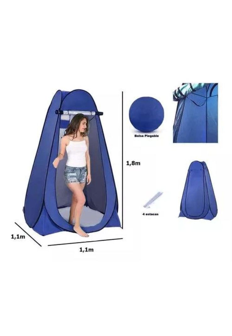 Carpa caseta de baño y vestidor portátil para camping, 1 persona, color verde-1