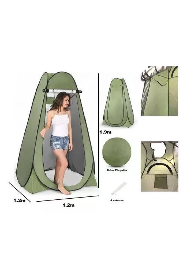 Carpa caseta de baño y vestidor portátil para camping, 1 persona, color verde-2
