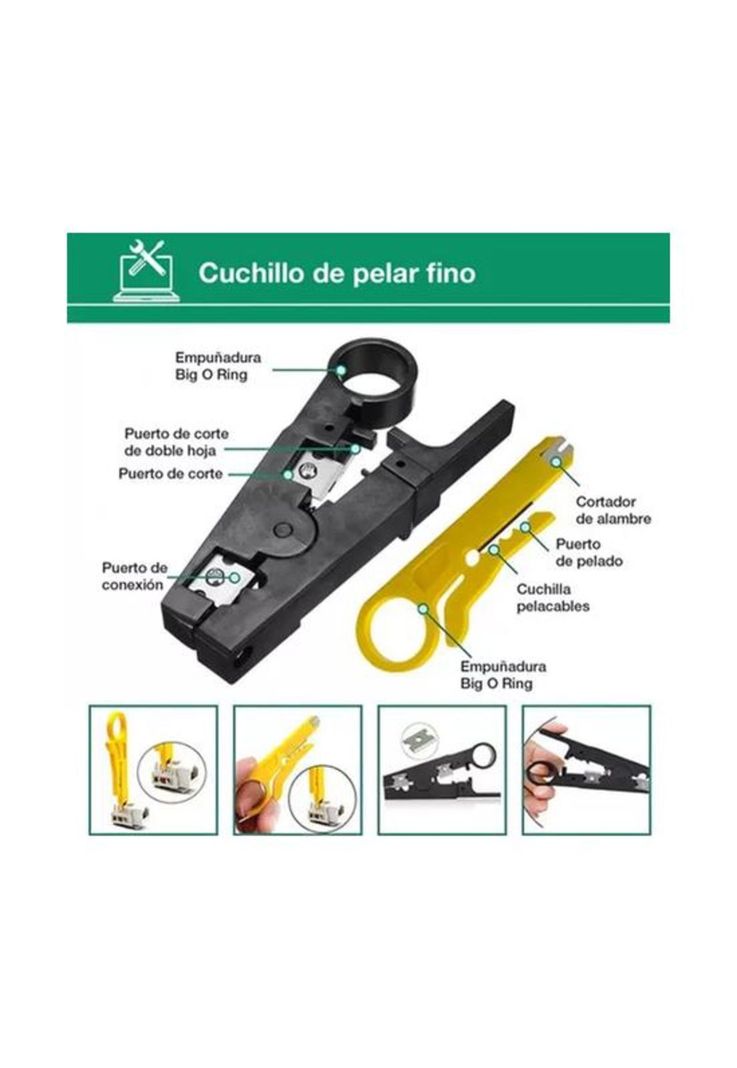 Kit de herramientas cableado redes básico, color negro-4