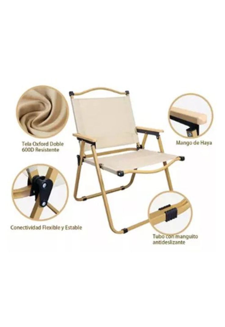 Silla Kermit plegable portátil para camping y pesca crema-2