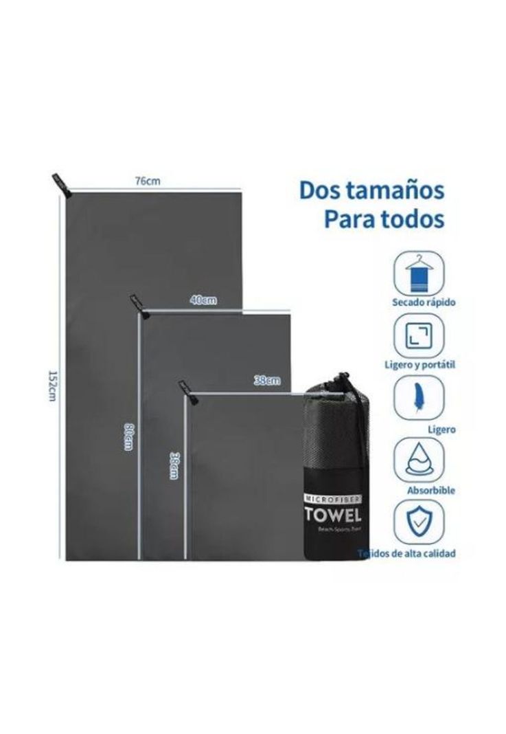 Toalla baño viaje microfibra secado rápido, pcs gris oscuro-1