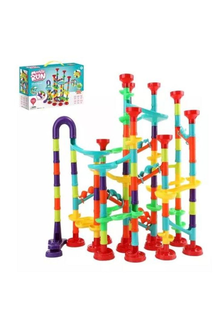 Pista de bolitas 197 piezas, juguetes de bloques de construcción multicolor-0