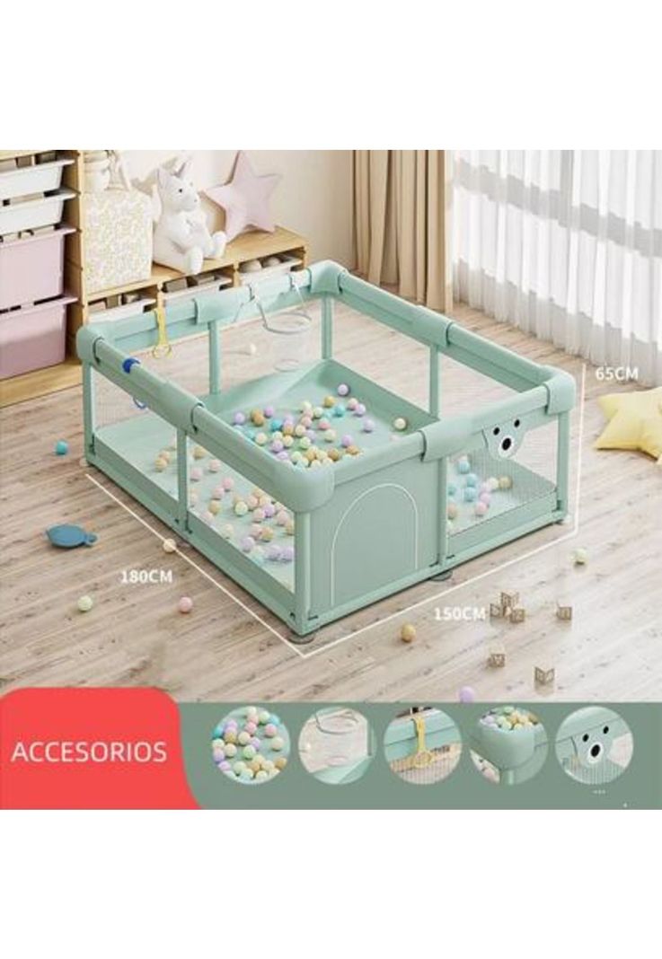 Corral centro de juegos para bebé con accesorios, 150x180x65 cm, verde-2