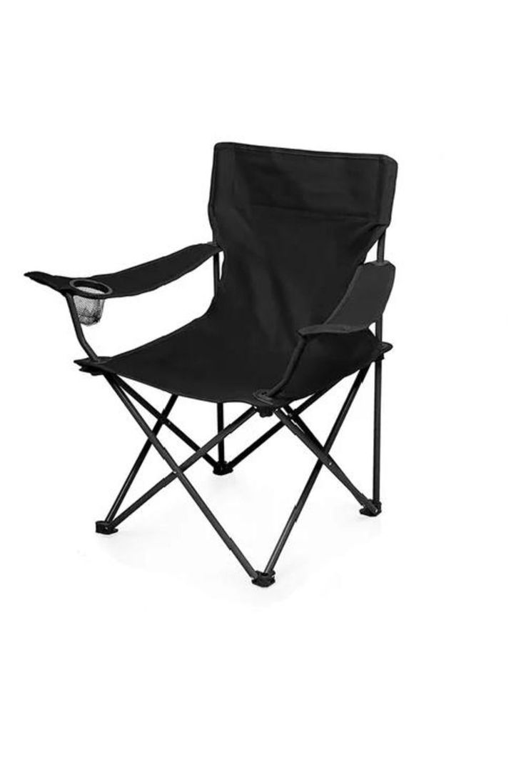 Silla plegable de camping con porta vaso y bolsa negra-0