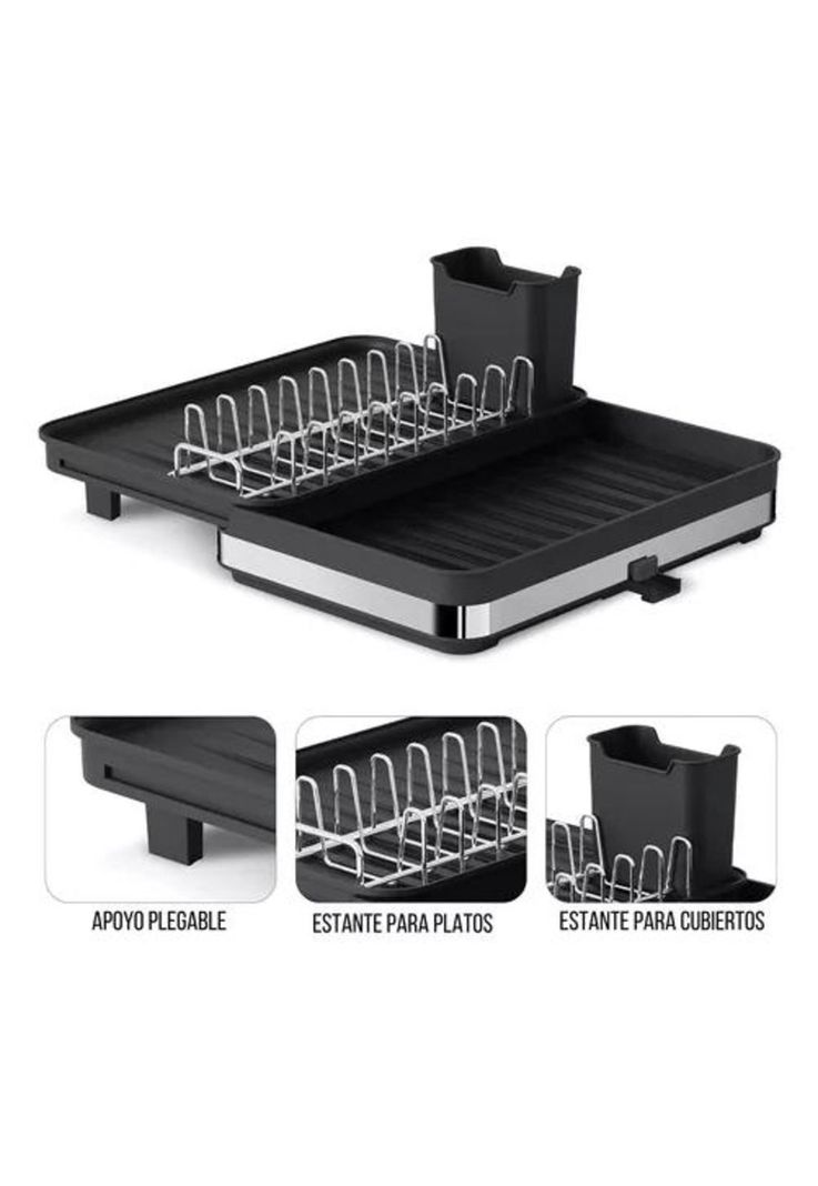 Secaplatos Escurridor de Cocina - Acero Inoxidable, Plegable, Para Loza-2
