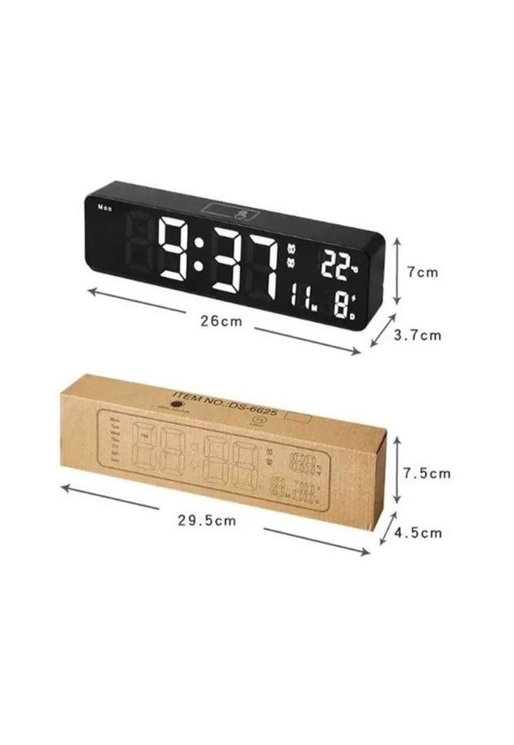 Reloj despertador led fecha temperatura alarma color negro-1