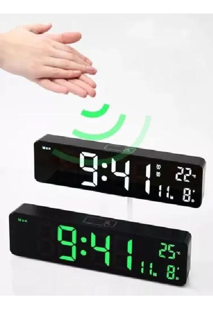 Reloj despertador led fecha temperatura alarma color negro-2