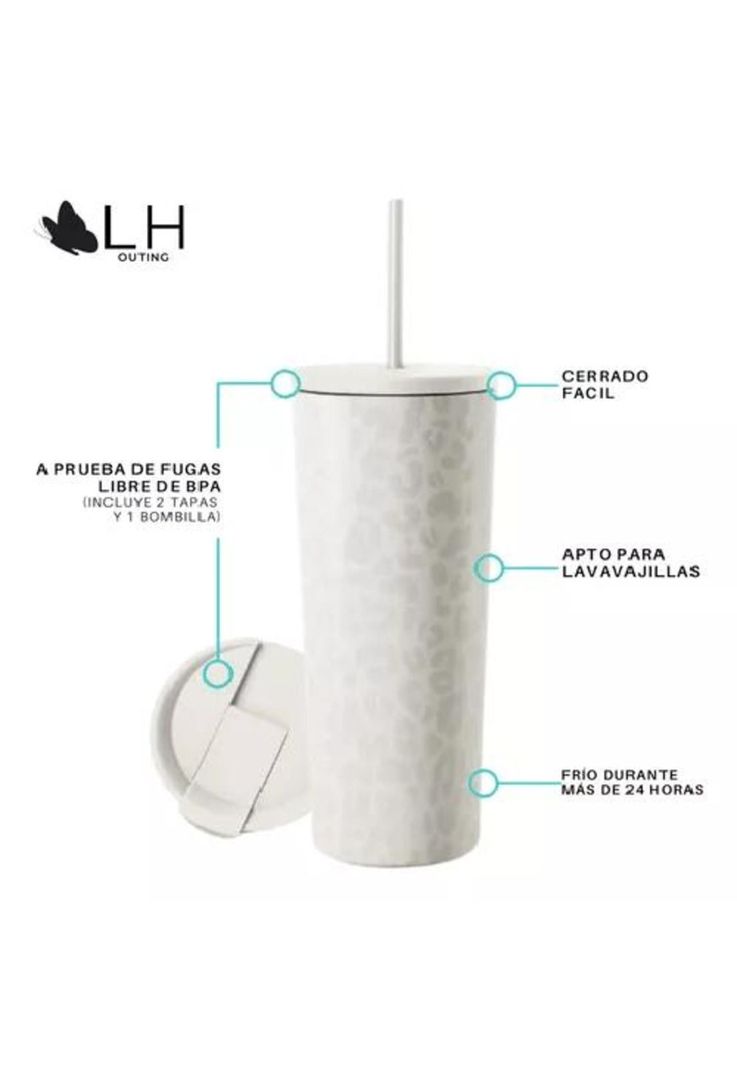 Vaso térmico mug LH 700 lt, acero inoxidable, frío y calor, color blanco-1