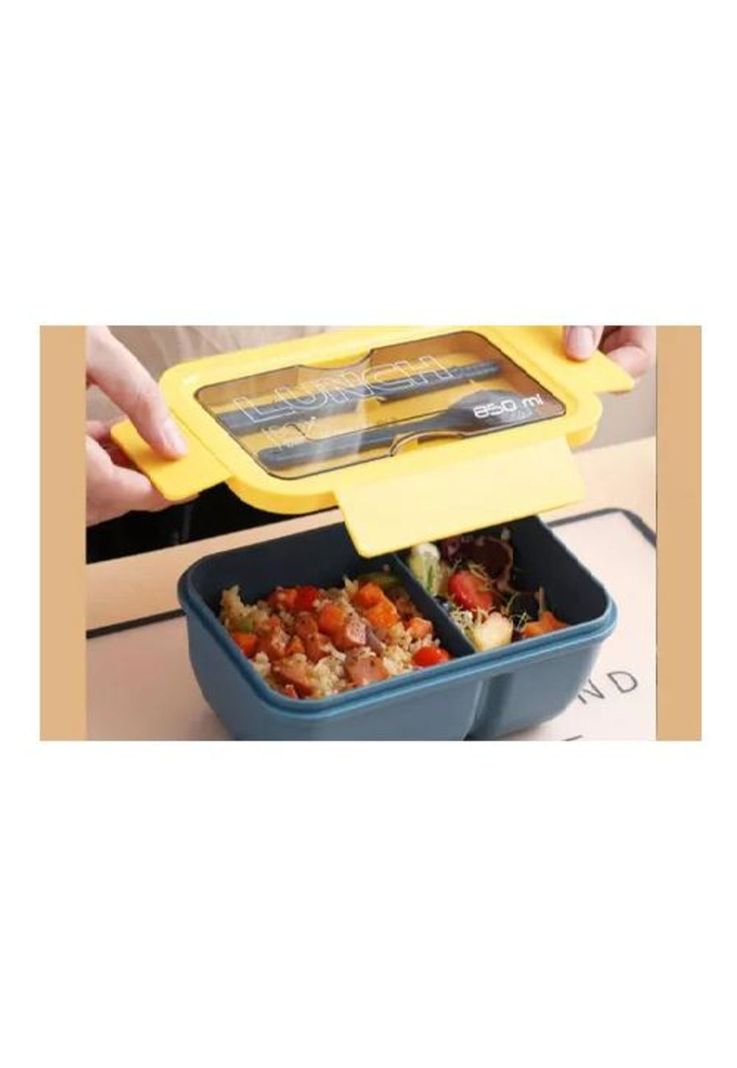 Lonchera Lunchbox - 2 Niveles con Cuchara y Palitos de Sushi - 850 ml - Color Amarillo-1
