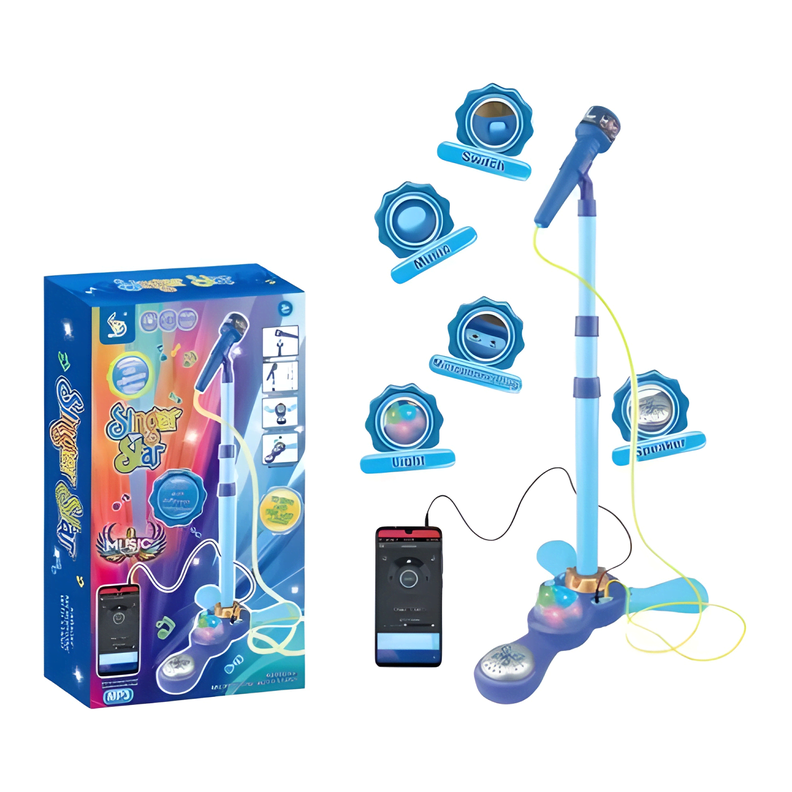 Protech Micrófono pedestal juguete mp3 con luces infantil Azul