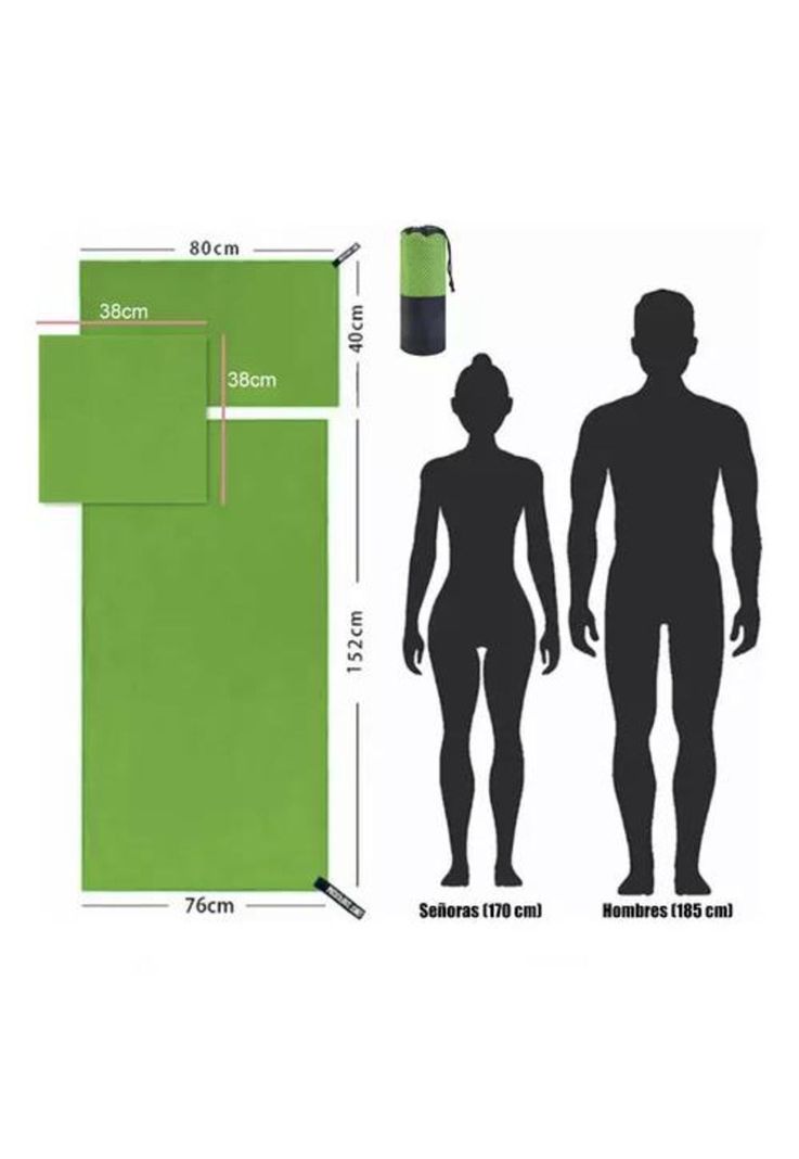 Toalla baño viaje microfibra secado rápido, pcs verde fluore-2
