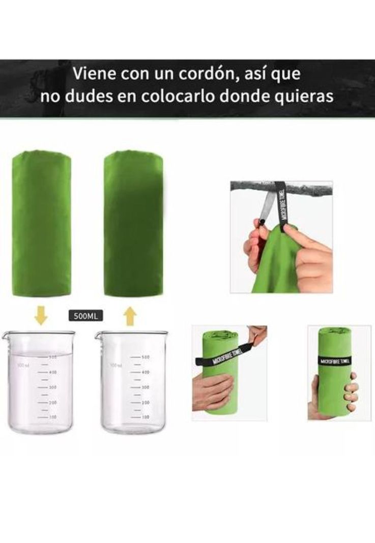 Toalla baño viaje microfibra secado rápido, pcs verde fluore-3