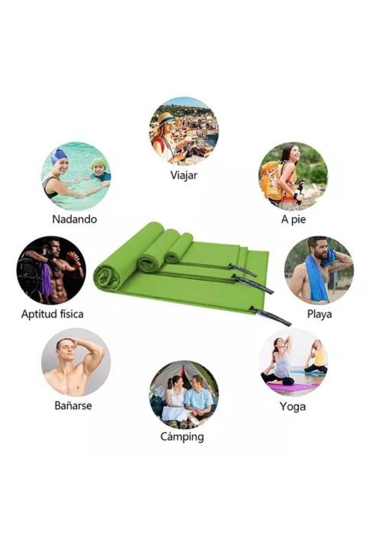 Toalla baño viaje microfibra secado rápido, pcs verde fluore-4