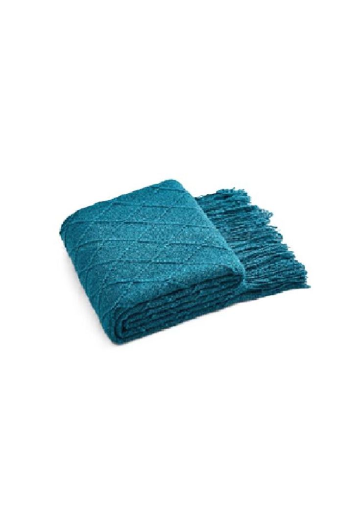 Manta decorativa tejida para sillón, piecera o cama color verde oscuro-0