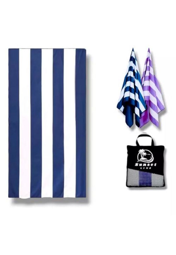 Toalla de secado rápido para playa, viaje, con estuche, azul-0
