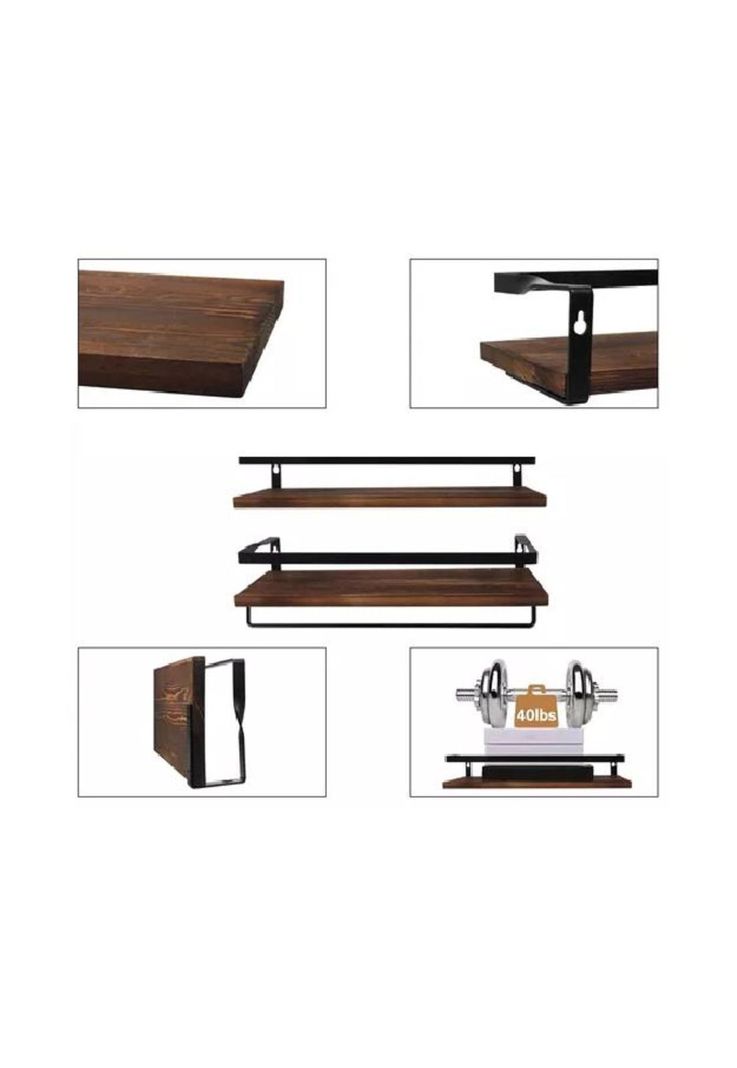 Repisas Flotantes de Madera Modernas Multipropósito Kit 2 Marrón Oscuro-3