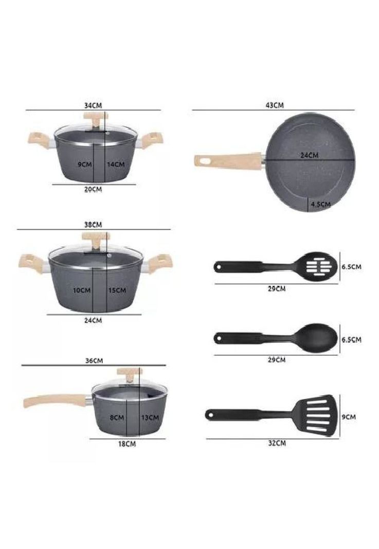 Batería de Cocina - 10 Piezas, Antiadherente, Granito, Color Negro-1
