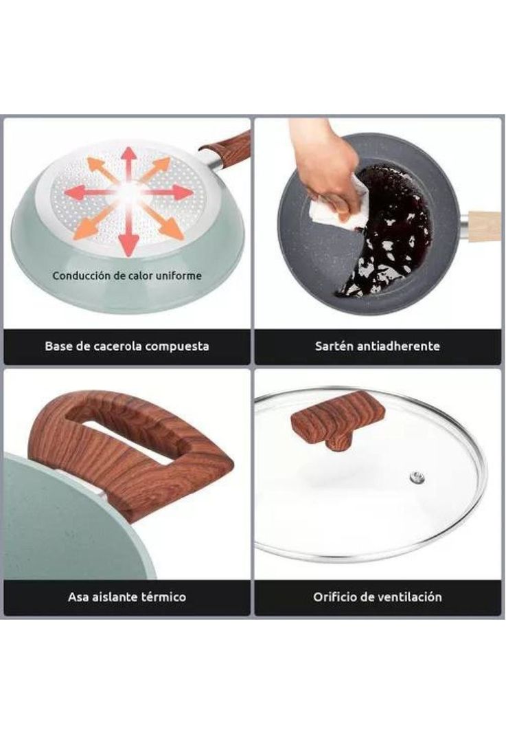 Batería de Cocina - 10 Piezas, Antiadherente, Granito, Color Negro-6