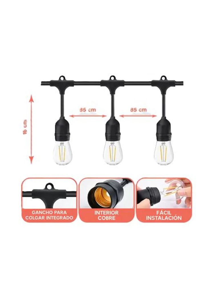 Pack 2 Guirnalda Terraza Exterior Homely Luces Vintage 10m + 10 Ampolletas E27-5