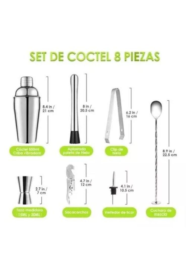 Juego de coctelera inoxidable profesional 8 piezas gris-1