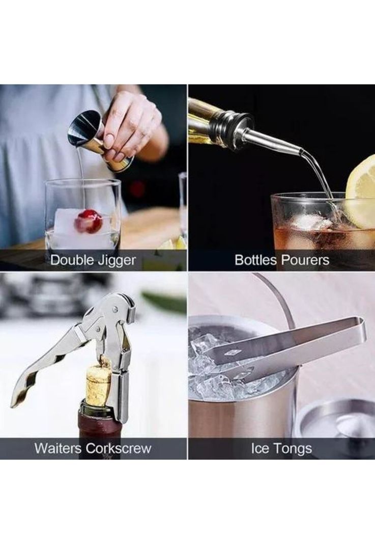 Juego de coctelera inoxidable profesional 8 piezas gris-6