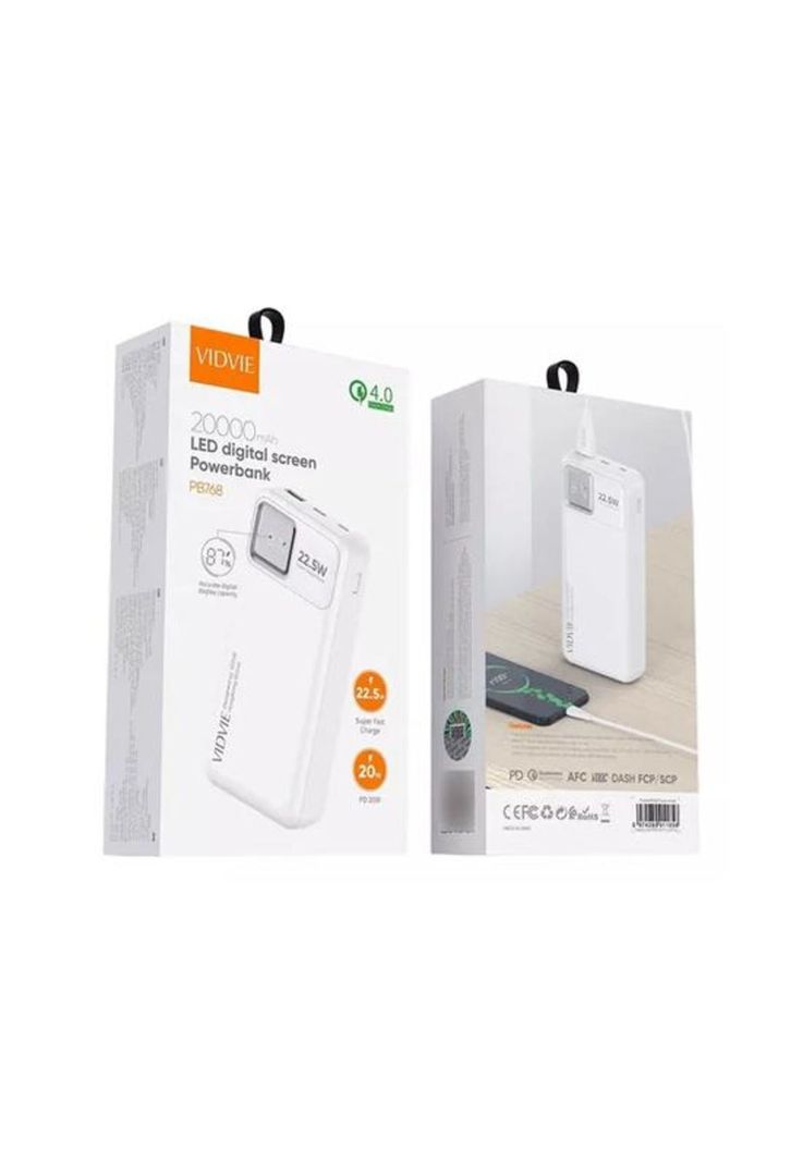 Cargador batería externa Vidvie ultra rápida 20000mAh, color blanco-2