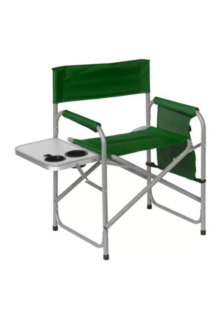 Silla plegable de camping con mesita verde-0