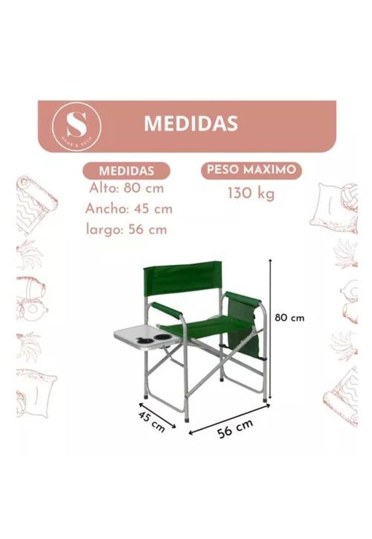 Silla plegable de camping con mesita verde-2