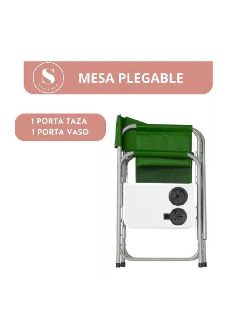 Silla plegable de camping con mesita verde-3