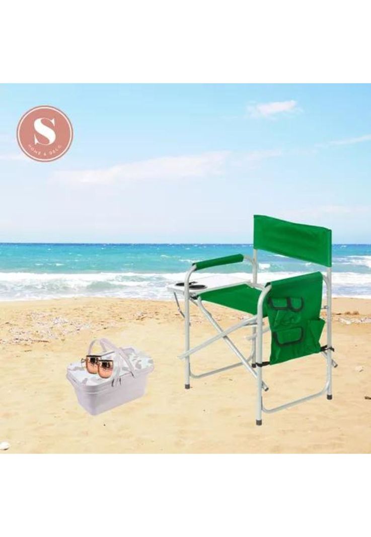 Silla plegable de camping con mesita verde-6
