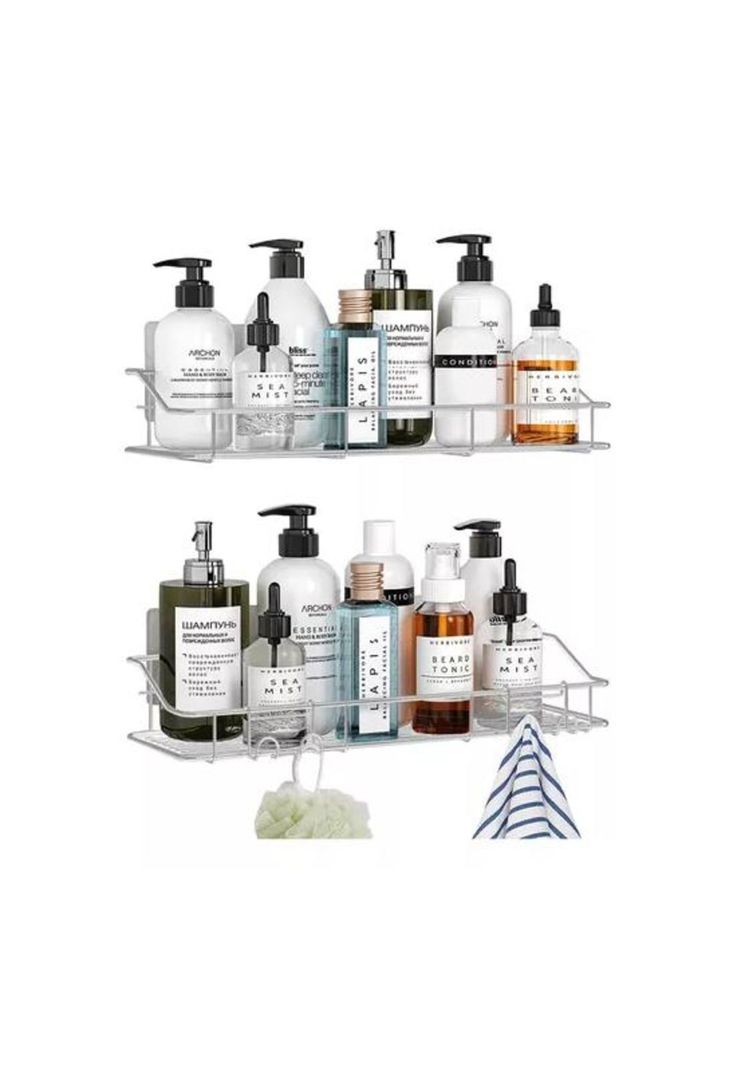Organizador de ducha set x2 repisa baño adhesiva inoxidable plateado-0