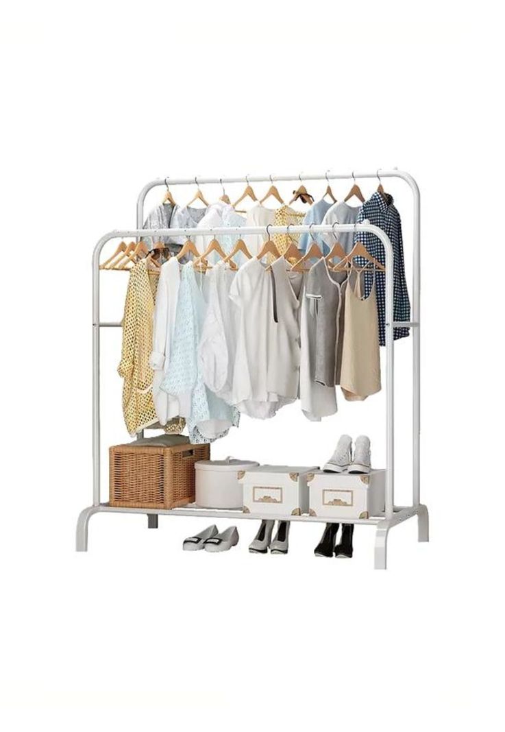 Perchero Organizador Ropa Doble Blanco Metal-0