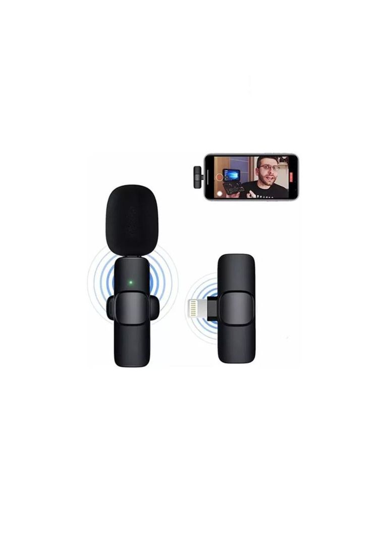 2 Micrófonos Lavalier Inalámbricos - Compatible iPhone Lightning, K9, Color Negro-2