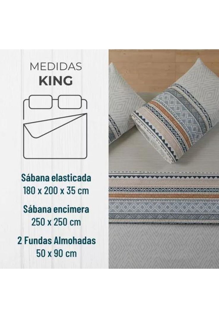 Juego Sábanas Estampadas Ultra Suave + Funda Almohada Super King Color Gris-1