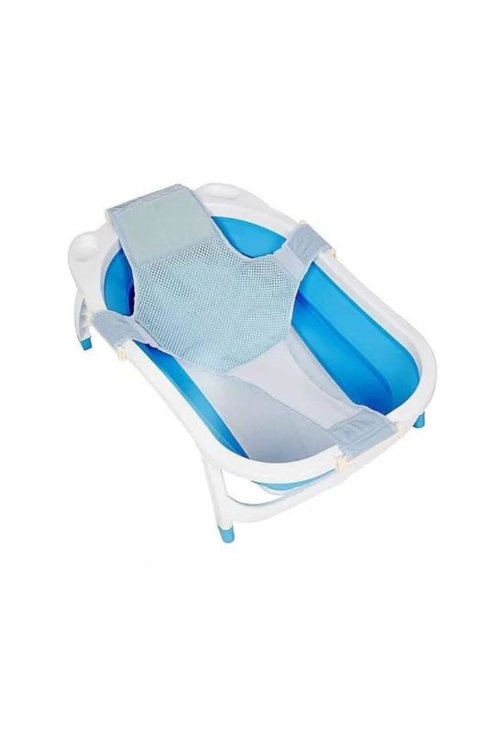 Tina bebé bañera plegable con malla, color azul-0