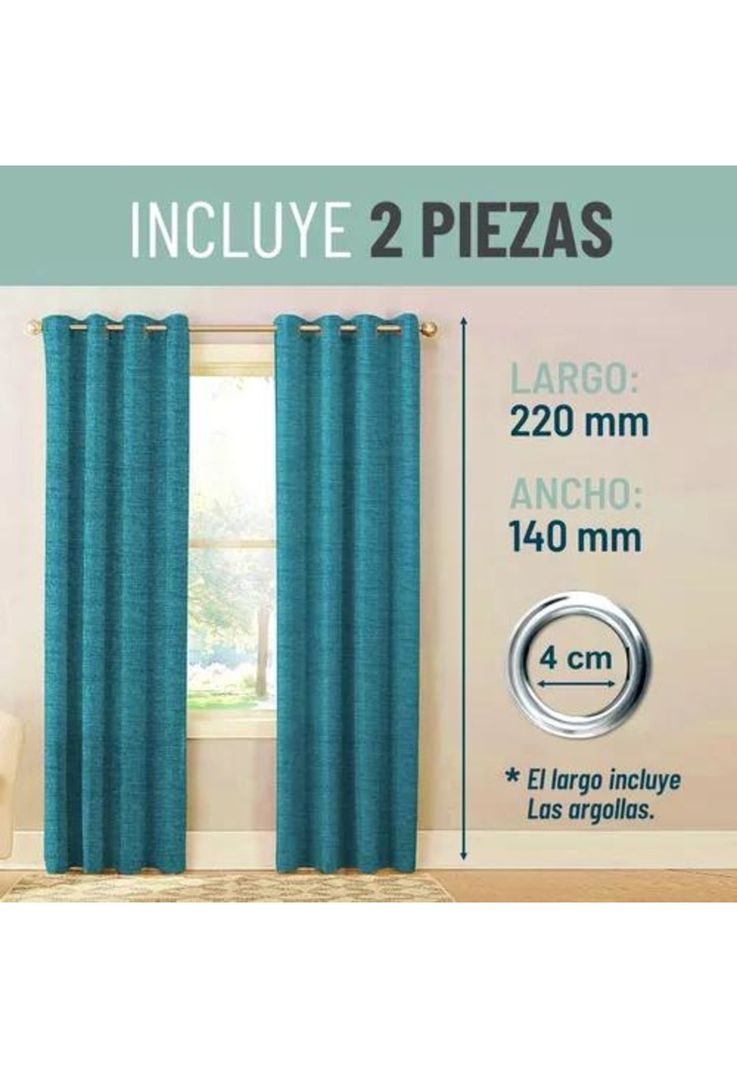 Cortina Blackout 100% 2 Paños 140x220cm Textura Lino Turquesa-5