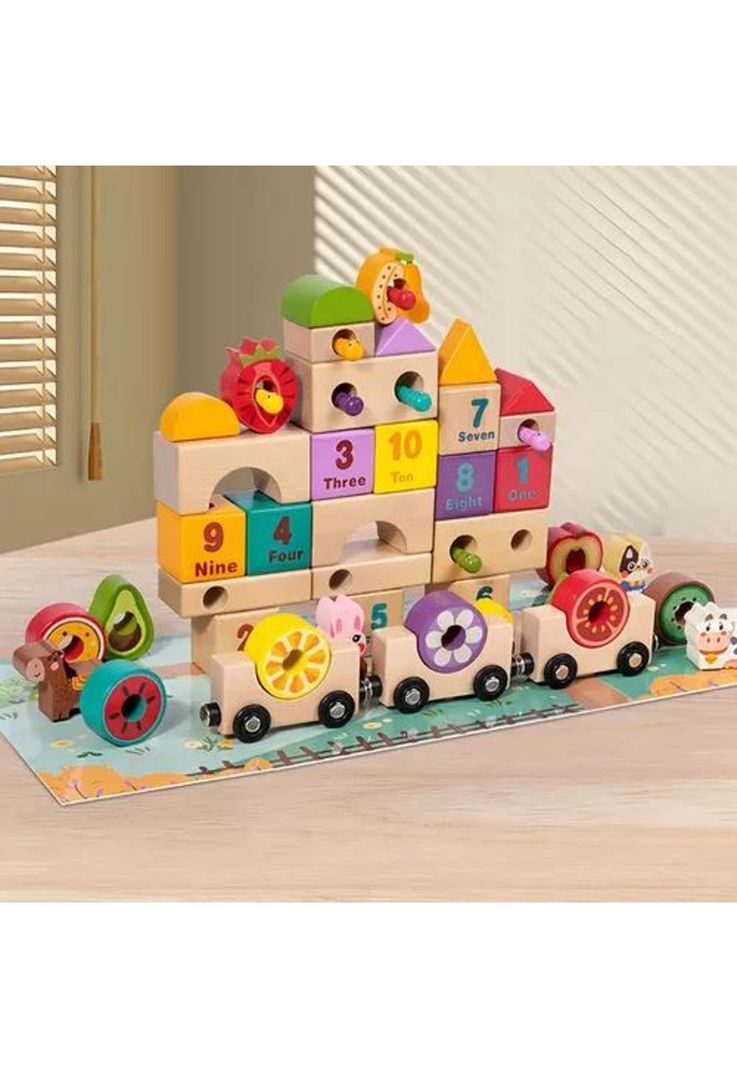 Bloques de construcción tren de madera magnético didáctico-2