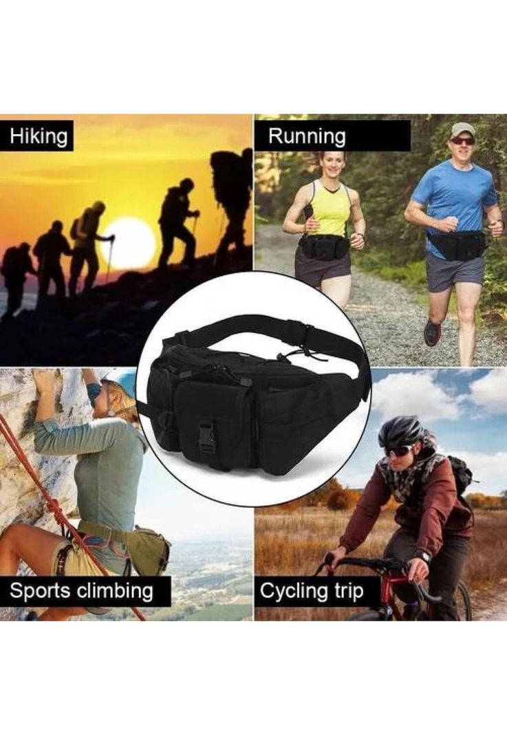 Banano de senderismo trekking outdoor táctico militar negro-5