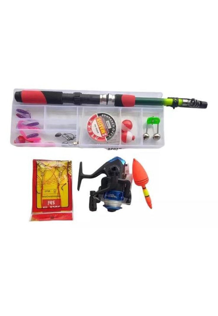 Set de pesca con caña telescópica, carrete y accesorios azul-1