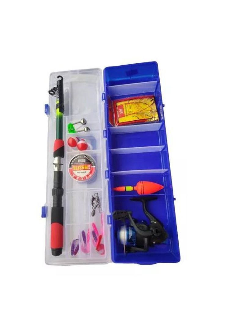 Set de pesca con caña telescópica, carrete y accesorios azul-3