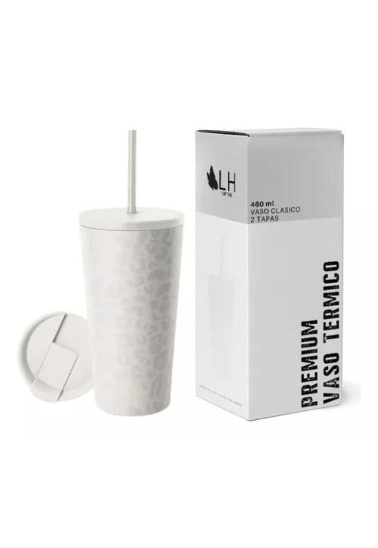 Vaso térmico mug 460 lt, acero inoxidable, blanco leopardo-0