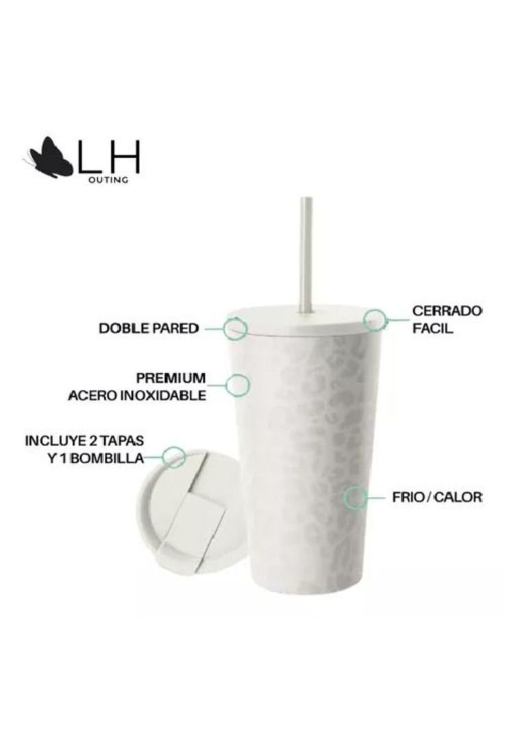 Vaso térmico mug 460 lt, acero inoxidable, blanco leopardo-1