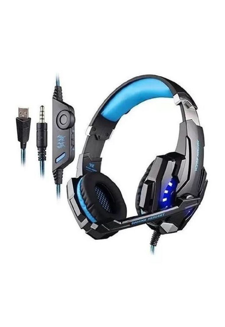 Auriculares gamer inalámbricos Kotion Each G9000 black y blue LED-6