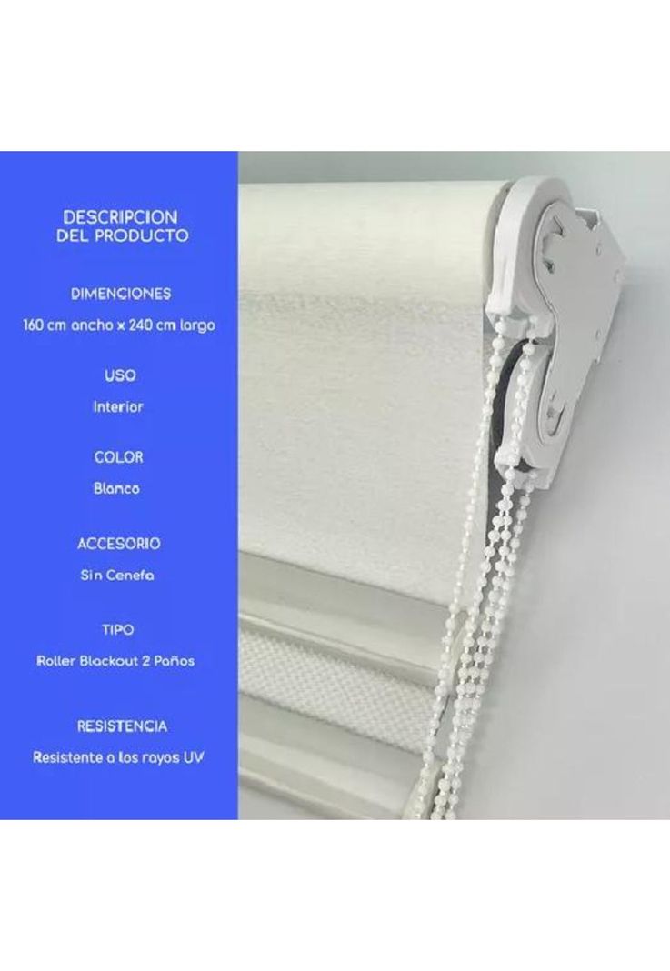 Cortina Roller Blackout 2 Paños 160x240 Doble Visillo Blanco Sin Cenefa-5