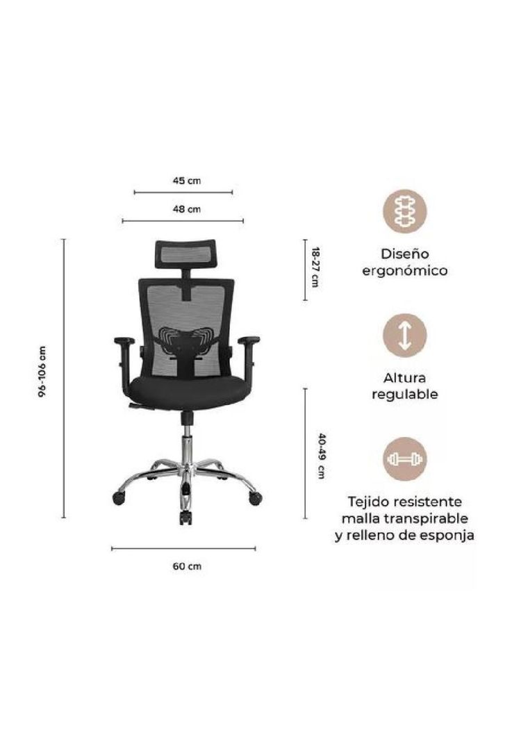 Silla de oficina presidente Ergonomus Delphi base cromada color negro-1