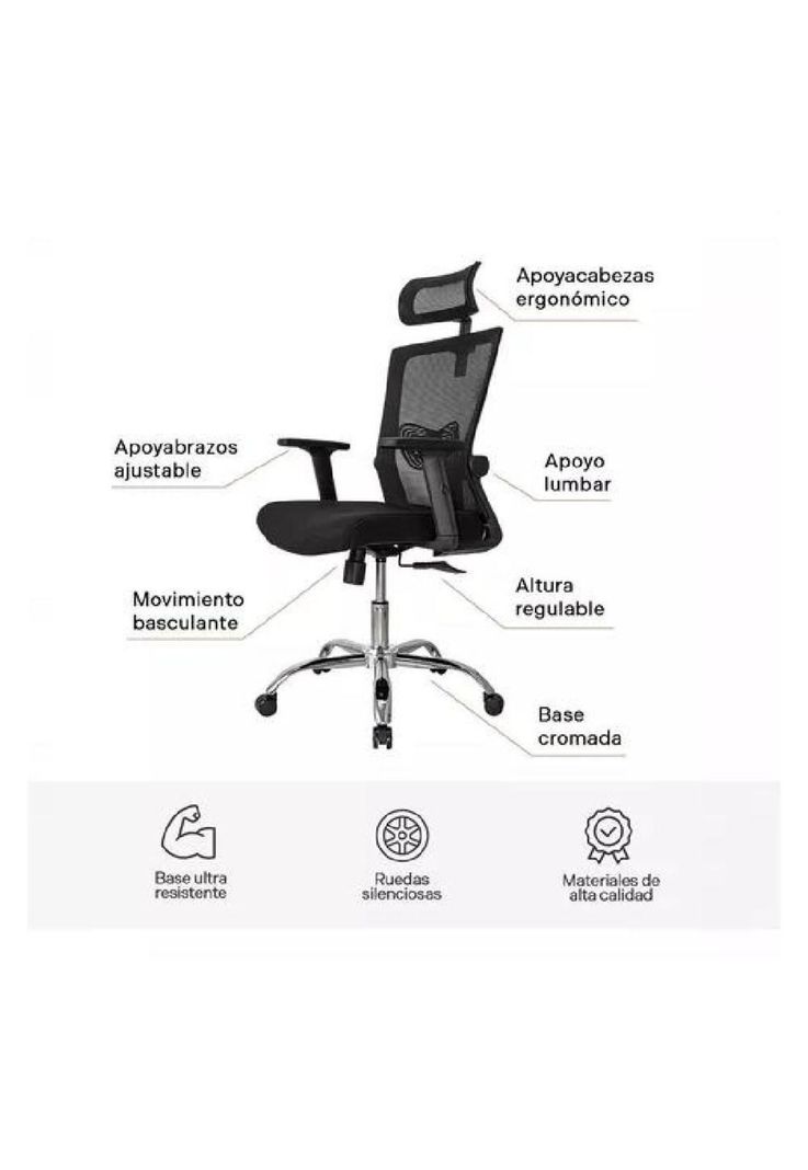 Silla de oficina presidente Ergonomus Delphi base cromada color negro-2