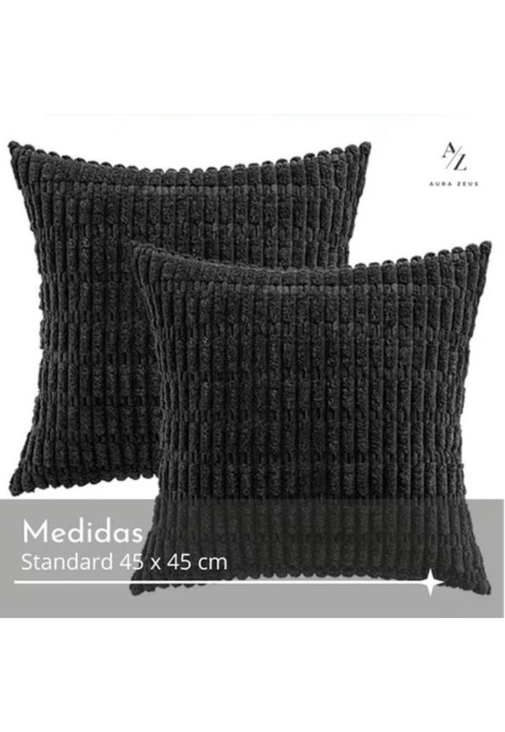 Pack de 2 Fundas de Almohadas Cojín 45x45 cm con Diseño Suave para Sillón y Cama Negro-1